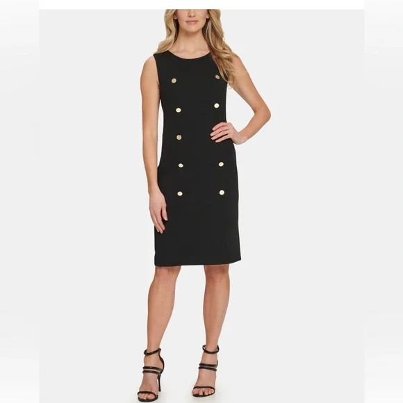 Dkny Womens Black Sleeveless Scoop Neck Knee Length Wear To Work Sheath Dress - Picture 2 of 4